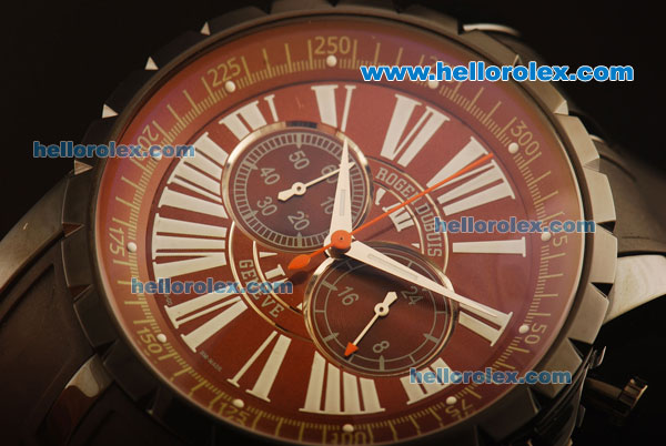 Roger Dubuis Chronograph Quartz PVD Case with Brown Bezel and Black Dial-Black Rubber Strap - Click Image to Close